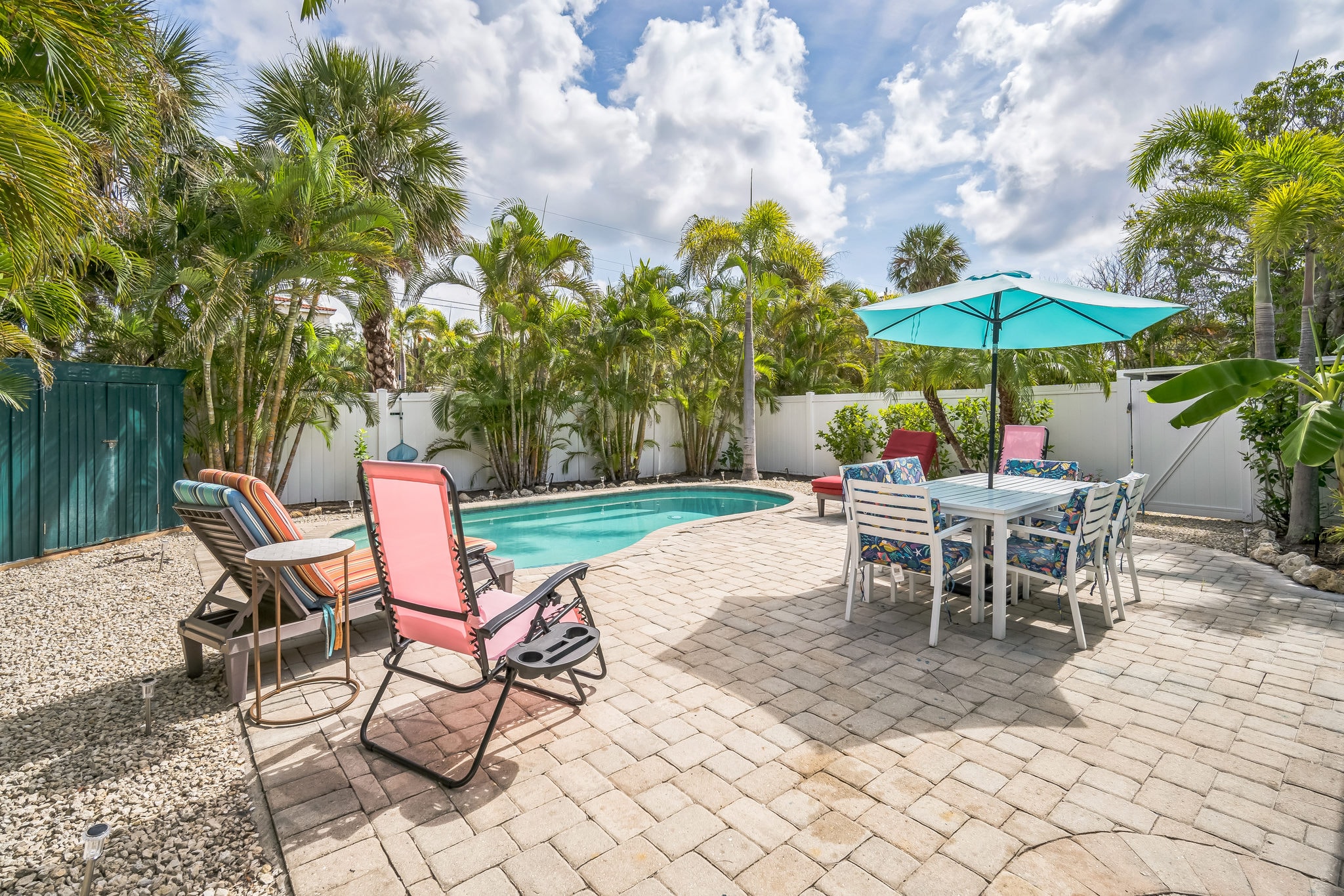 Aerial view of pool and palm trees